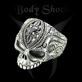 Silberring - Totenkopf mit Granalien