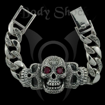 Silberarmband - Totenkopfarmband mit Steinen