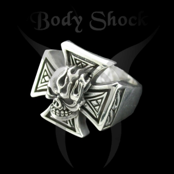 Silberring - Eisernes Kreuz und Totenkopf