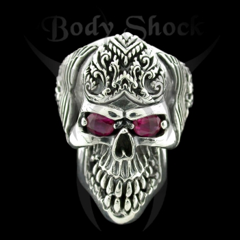 Silberring - Totenkopf mit Steinaugen