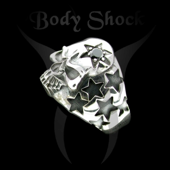 Silberring - Totenkopf mit Stein
