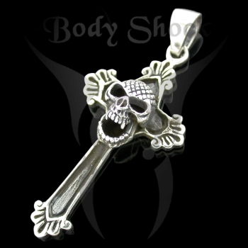 Silberanhänger - Kreuz mit Totenkopf
