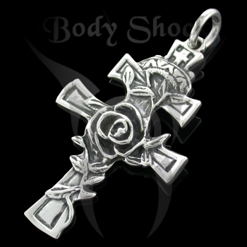 Silberanhänger - Kreuz mit Rose