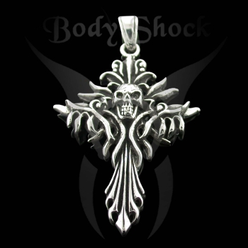 Edelstahlanhänger - Kreuz mit Totenkopf