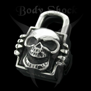Edelstahlanhänger - Schloss mit Totenkopf