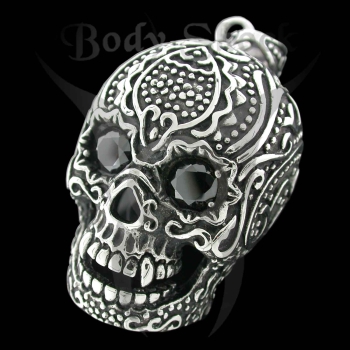 Edelstahlanhänger - Totenkopfanhänger mit Steinaugen