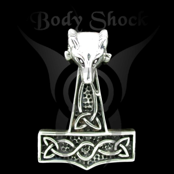 Silberanhänger - Thor's Hammer mit Widderkopf