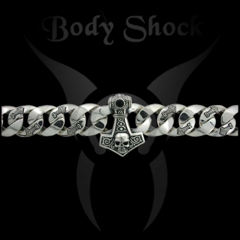 Silberarmband - Totenkopfarmband mit Thorshammer und Onyx