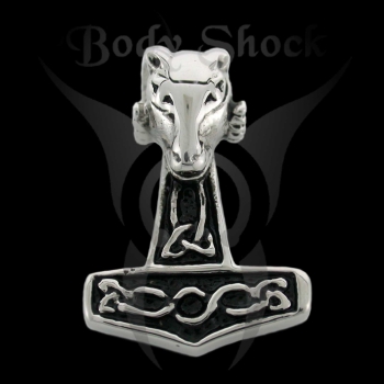 Edelstahlanhänger - Thor's Hammer mit Widderkopf