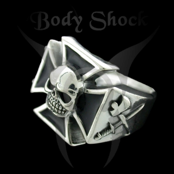 Silberring - Eisernes Kreuz Totenkopf und Kaltemaille