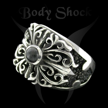 Silberring - Onyxring mit Rochenleder