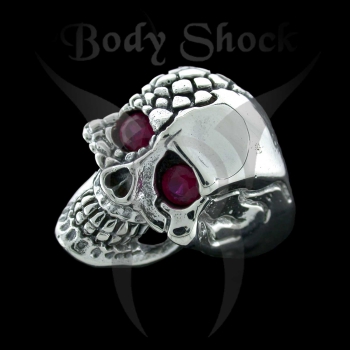 Silberring - Totenkopf mit Steinaugen und Muster