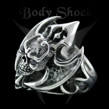 Silberring - Totenkopf mit Tribal
