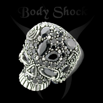 Silberring - Totenkopf mit Steinmuster