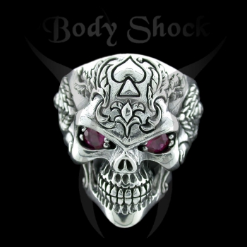 Silberring - Totenkopf mit Steinaugen und Piek