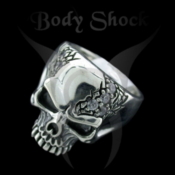 Silberring - Totenkopf mit Muster