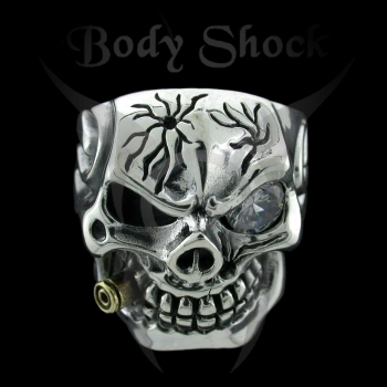 Silberring - Totenkopf mit Patrone