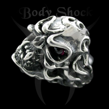 Silberring - Totenkopf mit Steinaugen