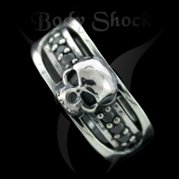 Silberring - Totenkopf mit Steinen
