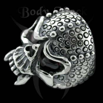 Silberring - Totenkopf mit Steinaugen und Muster
