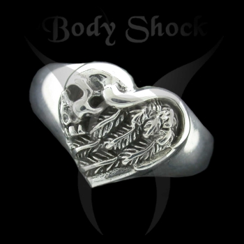 Silberring - Totenkopf mit Flügel und Herz