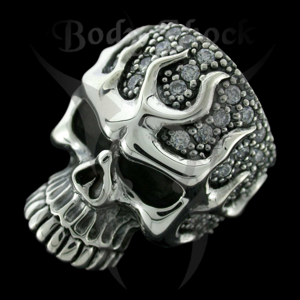 Silberring - Totenkopf mit Flammen