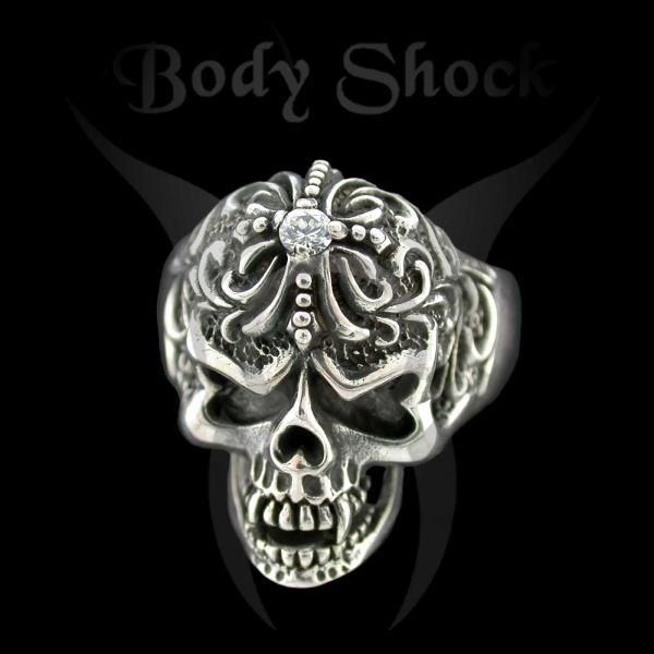 Silberring - Totenkopf mit Kreuz
