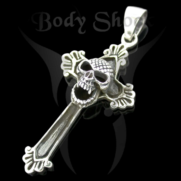 Silberanhänger - Kreuz mit Totenkopf