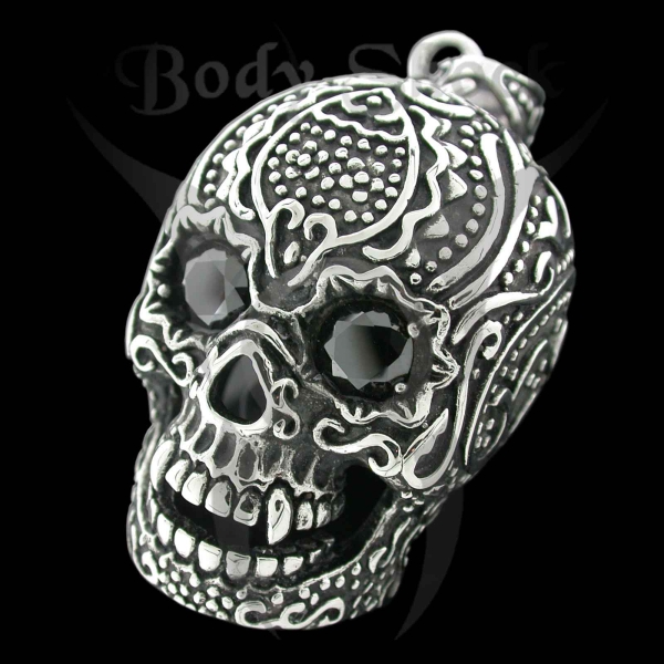 Edelstahlanhänger - Totenkopfanhänger mit Steinaugen