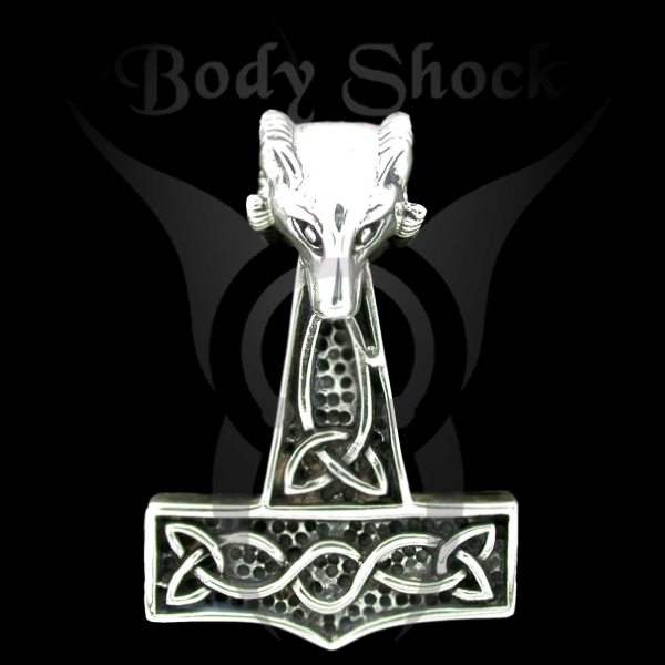 Silberanhänger - Thor's Hammer mit Widderkopf