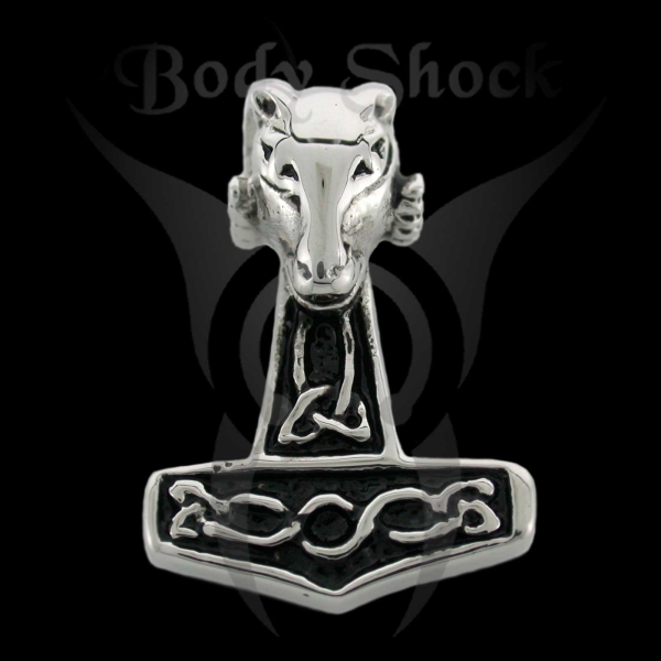 Edelstahlanhänger - Thor's Hammer mit Widderkopf