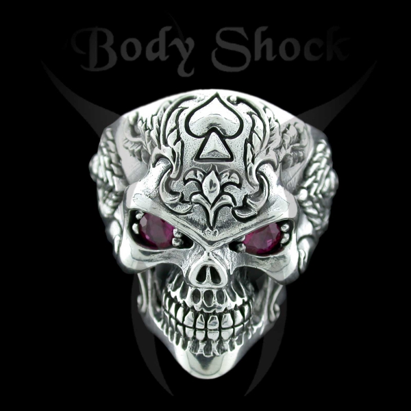 Silberring - Totenkopf mit Steinaugen und Piek