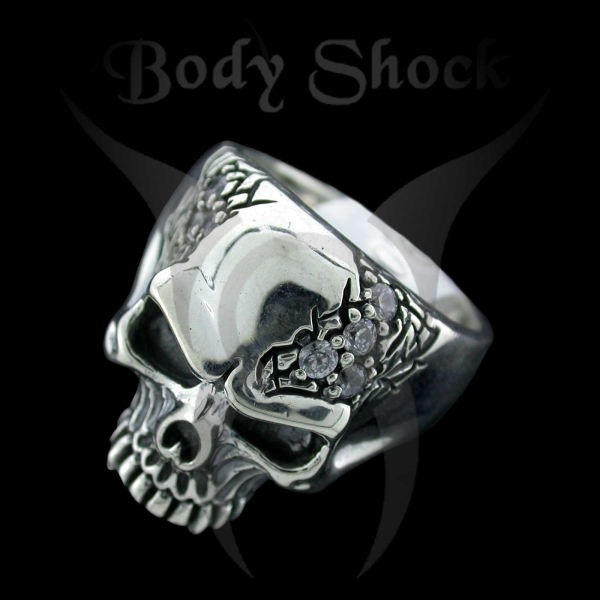 Silberring - Totenkopf mit Muster
