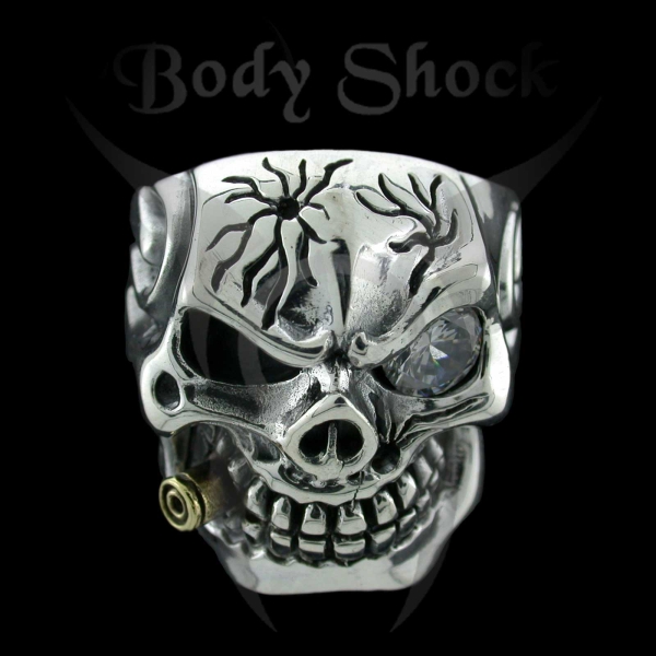 Silberring - Totenkopf mit Patrone