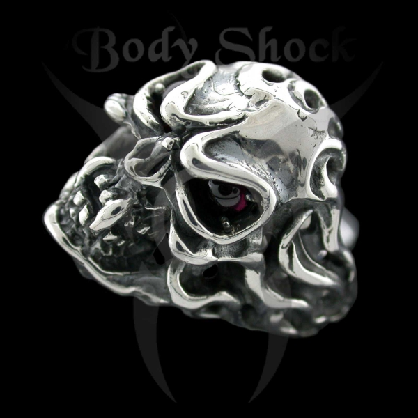 Silberring - Totenkopf mit Steinaugen
