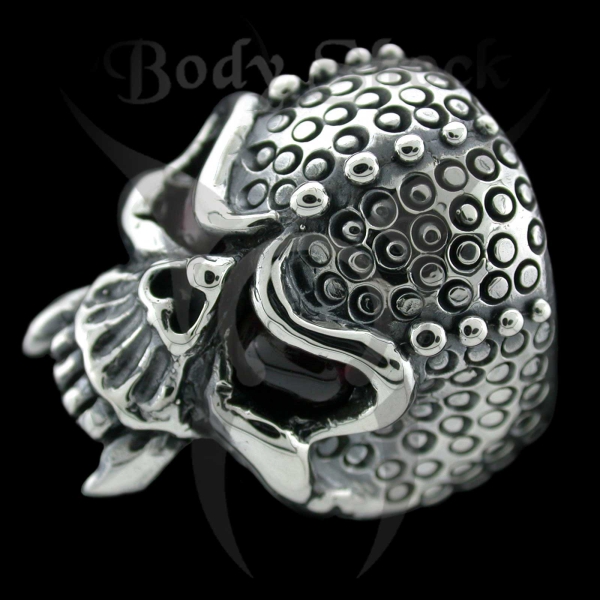 Silberring - Totenkopf mit Steinaugen und Muster